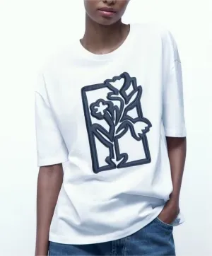 Women Simple Girl Pattern Printed T shirt